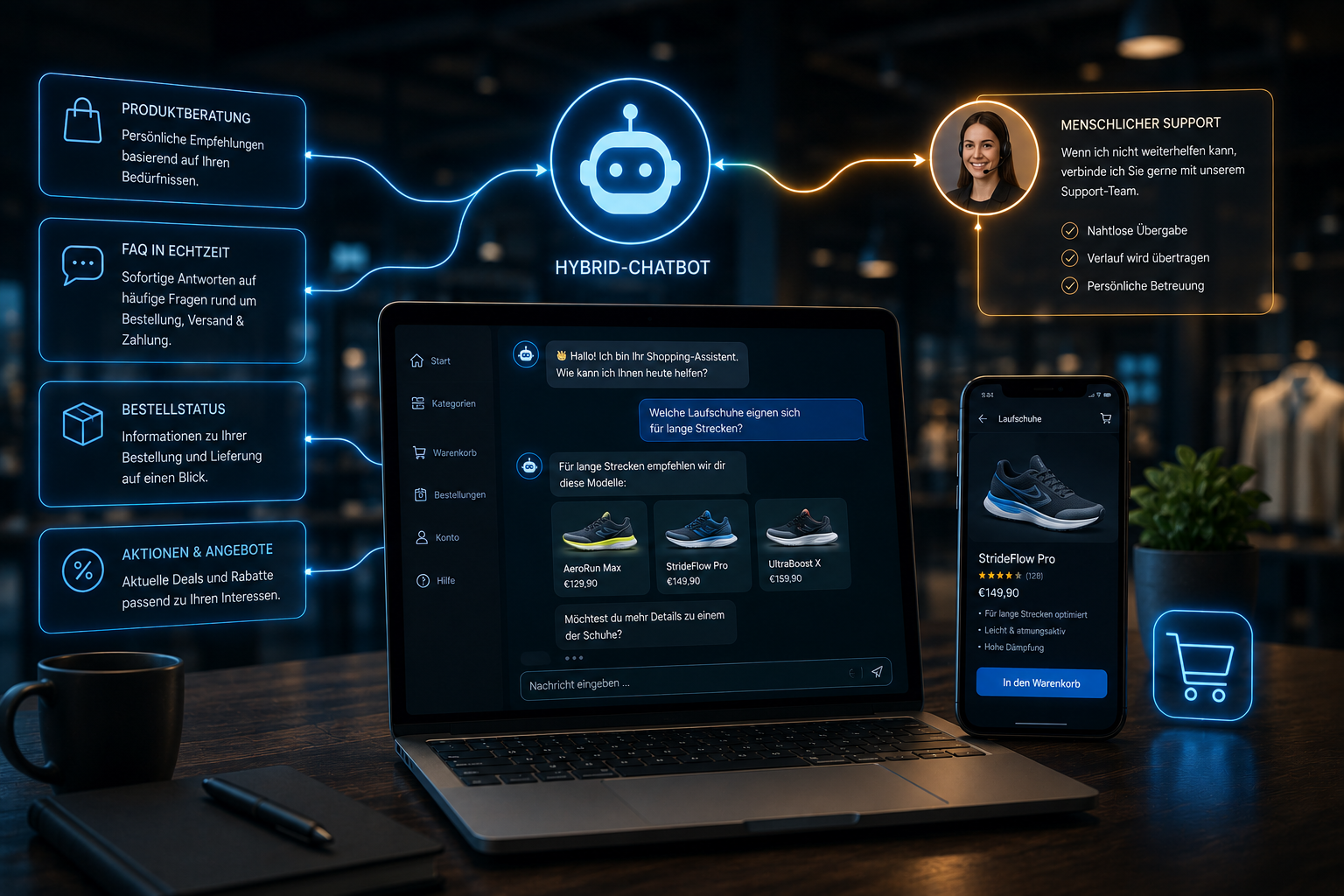 Hybrid-Chatbot für den Online-Shop